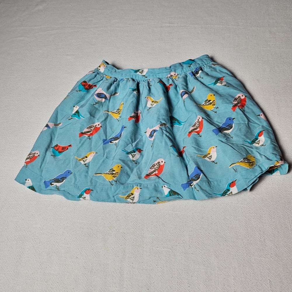 Mini Boden Girls Blue Bird Print Skirt Elastic Waist Viscose Size 5-6Y